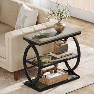 Tribesigns Compact Grey 3-Tier End Table for Living Room, Industrial Wooden Side Table with Metal Frame, Perfect for Small Spaces and Bedroom