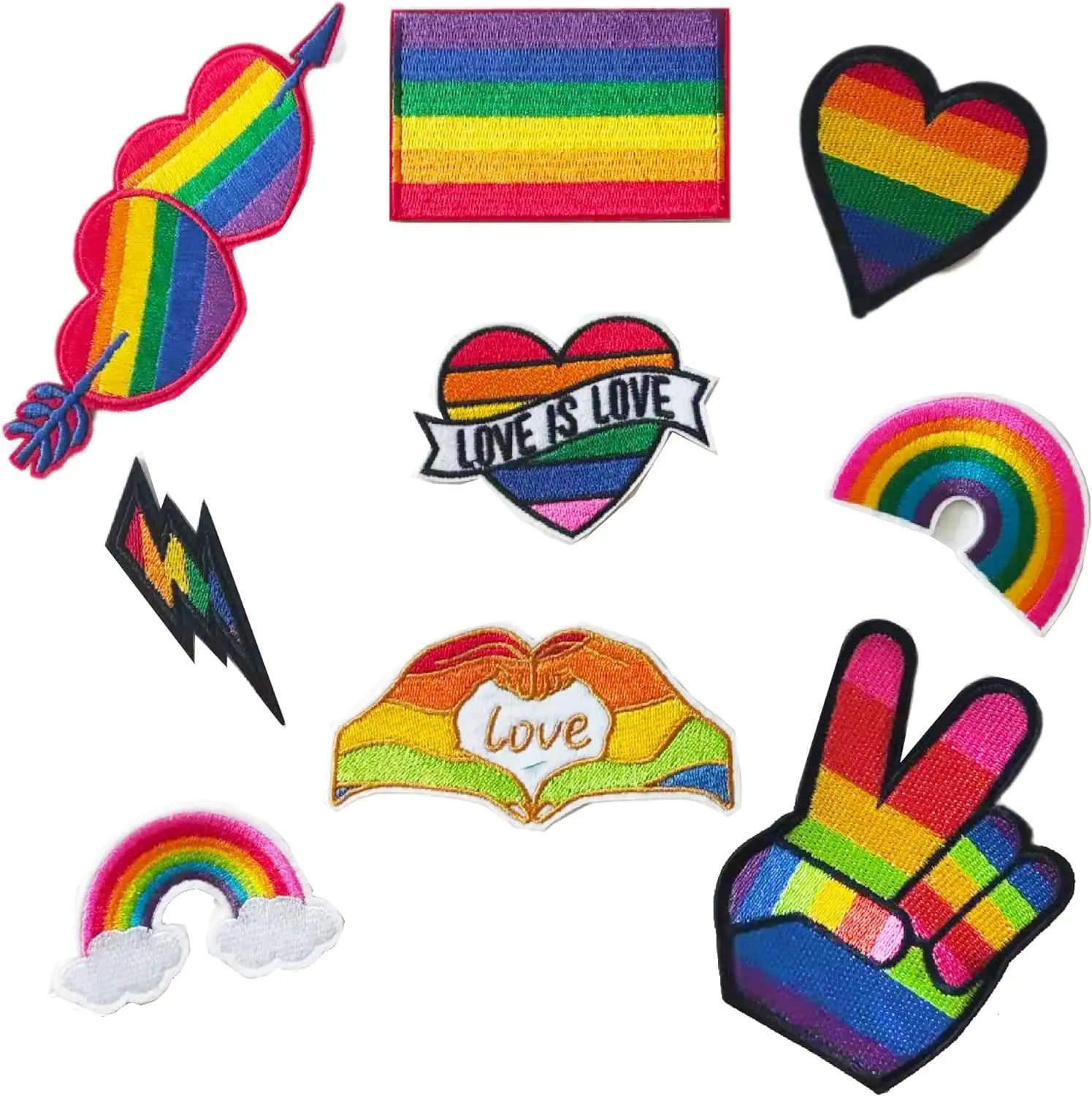 9PCS Rainbow Colorful Patches, Embroidered Sew On/Iron On Patches LGBT Patches Applique for Clothes, Dress, Hat, Jeans, Pant, Shoe,Bags