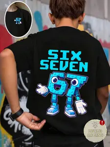 Single Piece Cartoon Fun Number 67 Round Neck Shirt Tee, Suitable for Sports Casual Summer Clothing
