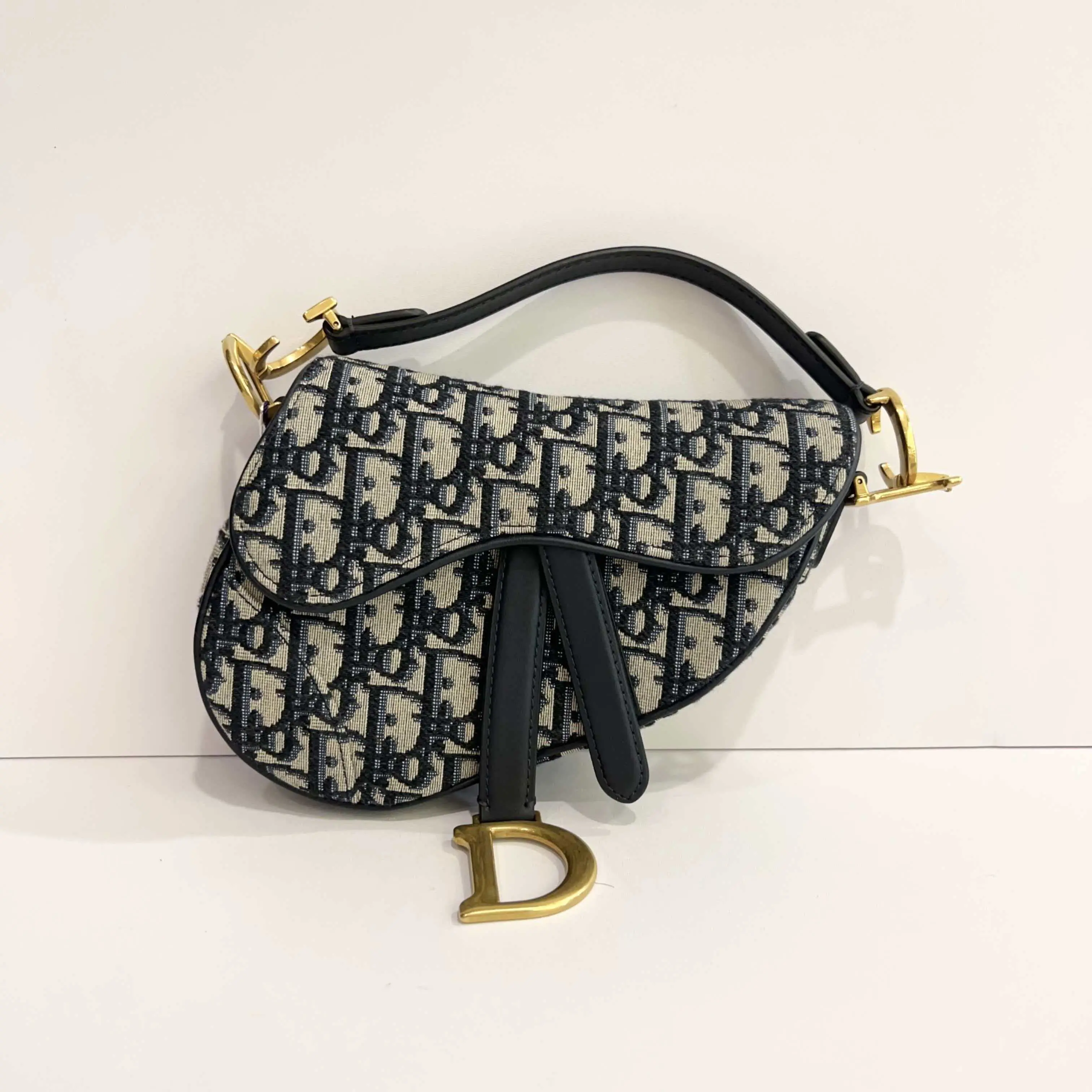 Pre-owned Dior Classic Monogram Coated Canvas and Calfskin Saddle Bag with Gold Hardware and Leather Accents