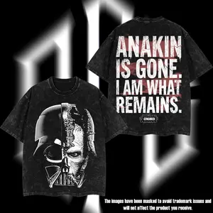 SuperStyle "The Chosen One" Darth Anakin Vader Space Galaxy Warriors Edition Double-Printed Oversize Lightweight Acid-Washed Premium Cotton T-Shirt, Classic Soft Relaxed Fit Apparel, TV/Film Graphic Streetwear Menswear Top