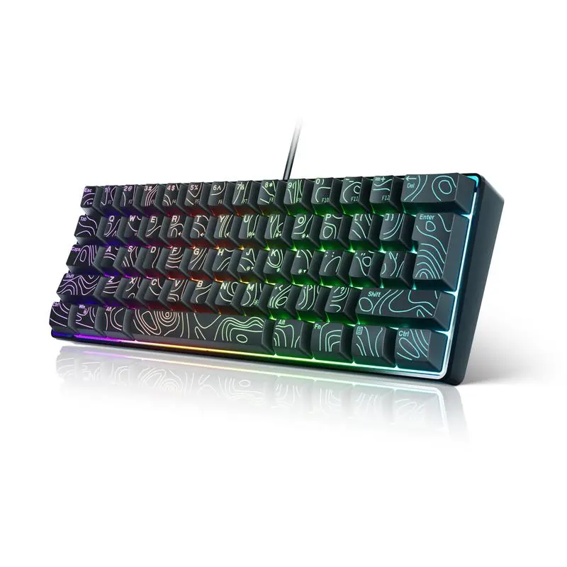 Wired 61 Key Gaming Keyboard, Mini  RGB Backlit Keyboard, 25-Key Anti-Ghosting Compact Mechanical Feel Keyboard, Ultra Portable Small Keyboard for PC, Mac, Laptop, Gamer Setup, Black Outline Keycaps