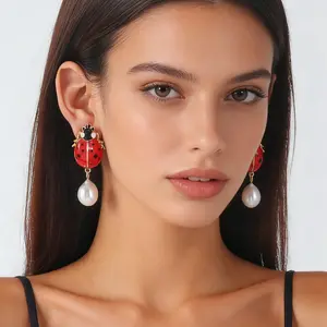 Gold Plated Enamel Earrings, Hypoallergenic Dangle Earrings For Sensitive Ears Pastoral Style Suitable Gifts For Mother'S Day