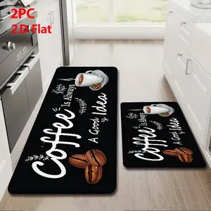 2/3 Piece Flannel Kitchen Mat Set, Coffee Theme Design, Non-Slip, Absorbent, Ideal for Kitchen, Bathroom, Laundry Room, Hallway