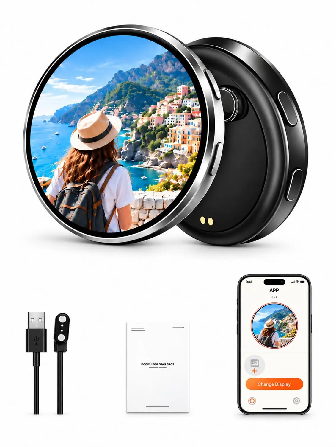Programmable Wearable Video Badge for EDM Raves & Festivals. 1.85" Touchscreen Digital Screen Pin for Custom Glowing GIFs. Electronic Smart Brooch Party Accessories with Wireless Share.