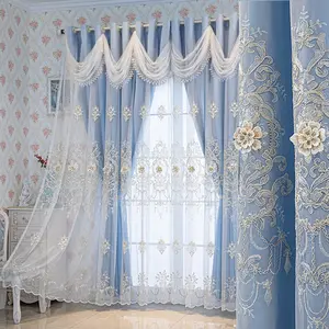 Luxurious European Lace Cloth Water Wave Curtain Head Decoration Pearl Embroidered Double Layer Bedroom Living Room Balcony Drapes
