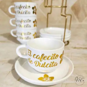 Personalized Porcelain Espresso Cup Set with Stand, Custom Name Cup Set of 4 for Family and Coffee Lovers - Turkish Coffee Set Drinkware Mug Tumblers Thick