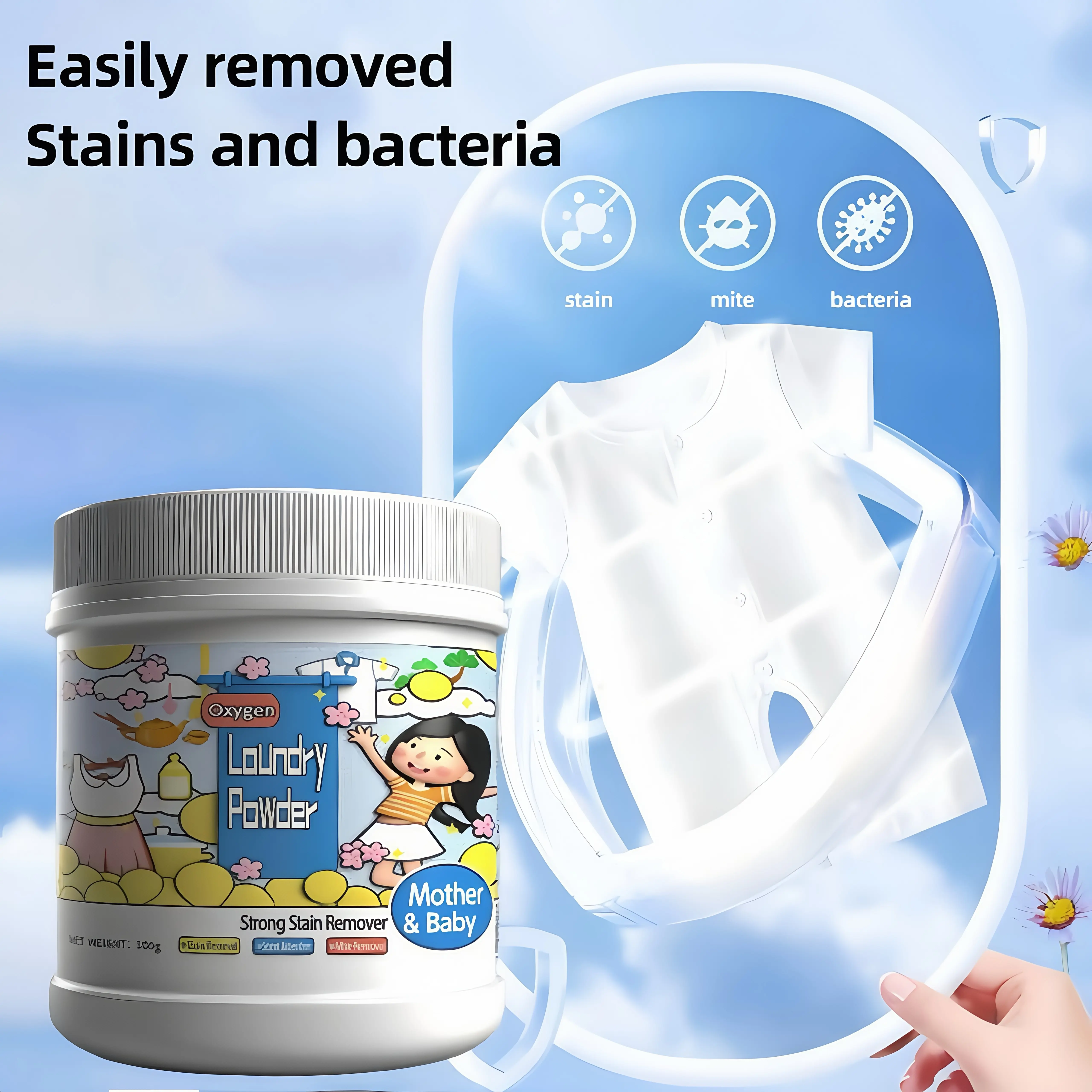 Hyper Concentrated Strong Stain Remover Powder for Clothes 500g Chlorine-Free Formula Safe on Everyday Fabrics Removes Milk Sweat Oil Fruit Stains, Clothes Stain Cleaner, Various Laundry Needs