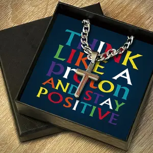 Stylish Engraved Cross Men's Chain Necklace, 1 Set Including Cross Necklace with Gift Card & Gift Box, Inspirational Words Gift for Men