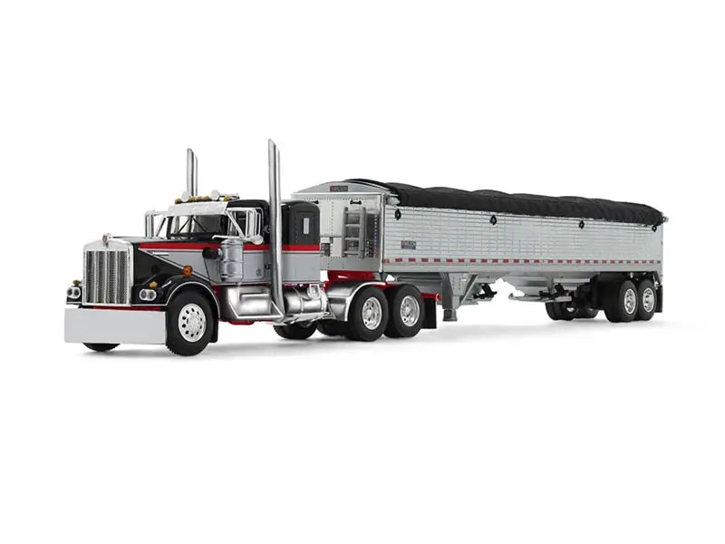Kenworth W900A w/ 36" Sleeper & 43' Wilson Pacesetter Grain Trailer Gray/Viper Red Diecast 1:64 Scale Model - DCP 60-2137