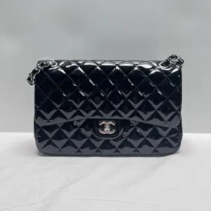 Pre-owned CHANEL Patent Shoulder Bags Classic Double Flap Jumbo Quilted Chain Black CPU0920