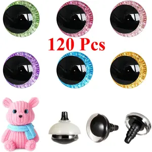 120 Pcs 18mm 3D Glitter Safety Eyes for Crocheting with Bowl Washers Moon Crochet Amigurumi Eyes for Crochet Animals Craft Doll Eyes Stuffed Crochet Eyes for Crafts Gift for Crochet Lovers
