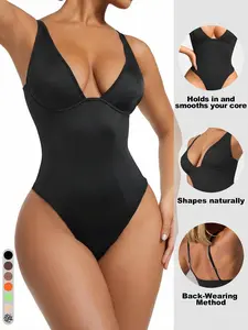 Women's Solid Color V-Neck Bodysuit, Slimming And Shaping