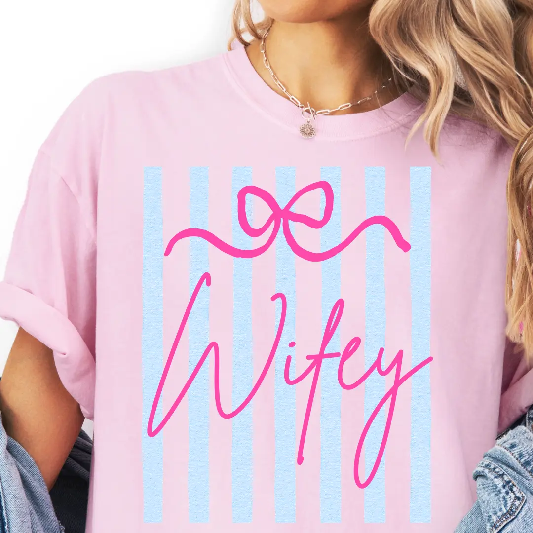 Striped Wifey T-shirt, Comfort Colors Graphic Shirt, Strawberry Coquette, Preppy Summer Tee, Oversized Trendy tee for her, Comfort Colors
