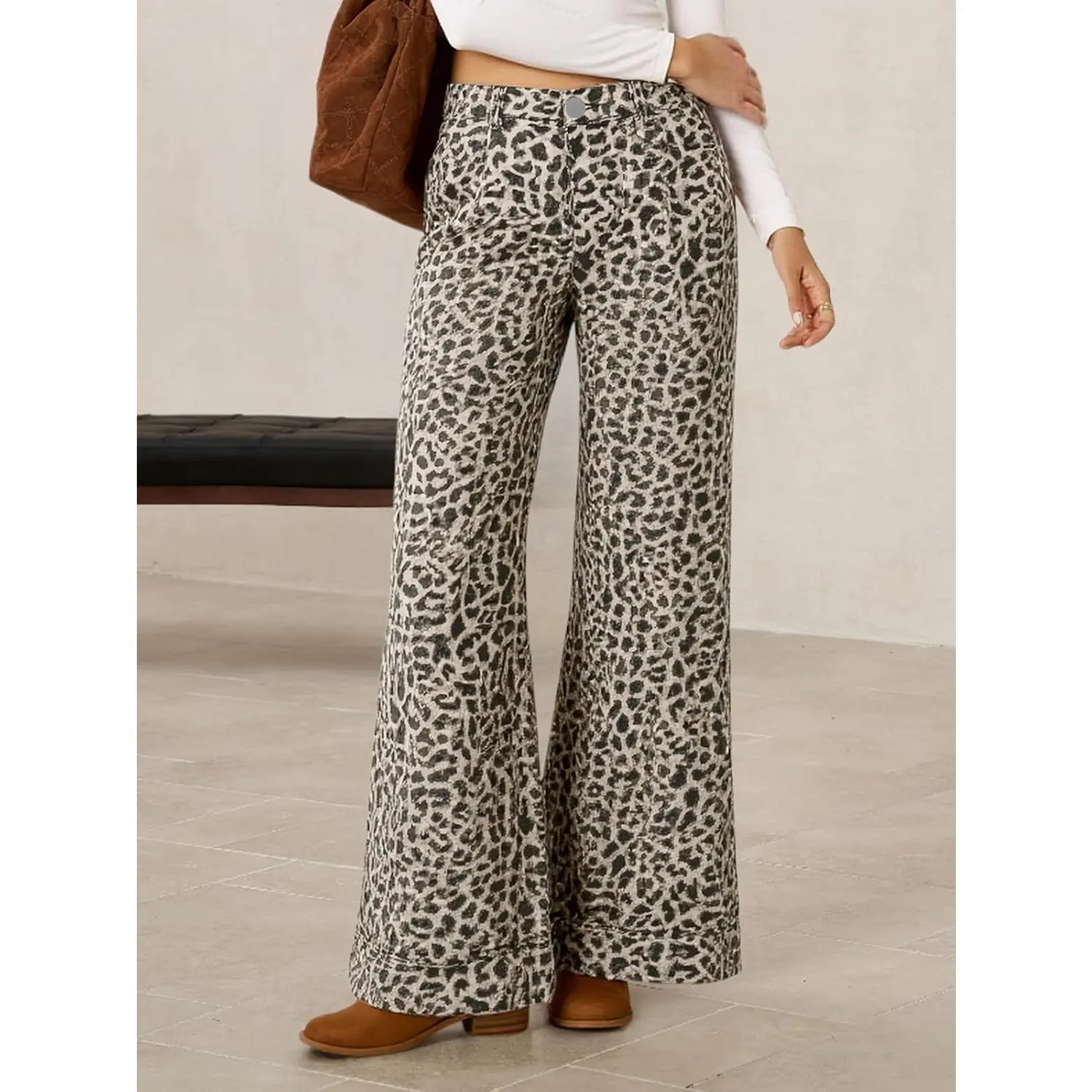 Imily Bela Women's Floral Baggy Wide Leg Jeans Casual High Waisted Boyfriend Vintage Boho Denim Pants with Pockets All Seasons Streetwear