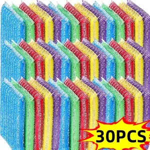 30 Pack Kitchen Cleaning Sponges, Multipurpose Kitchen Sponges, Fine Striped Reusable Thick Sponge Brushes, Dual-Sided Dishwashing Tools, Random Colors