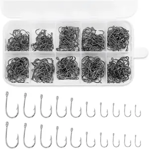 500 count Carbon Steel Fishing Hooks Set with 10 Sizes, Universal Octopus Hooks for Saltwater Freshwater Ice Fishing