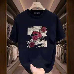 Men's Oversized Short-Sleeve Round Neck Tshirt - Minimalist Menswear, Breathable Thick Soft Fabric, Casual Streetwear Tops with Floral Tropical Prints