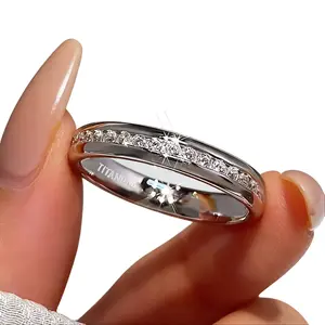 5-piece women’s wedding and engagement ring set, crafted from hypoallergenic titanium steel. Bohemian style with round zircon inlays, tarnish-resistant platinum plating, perfect for daily wear.