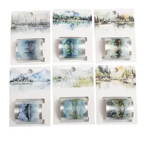 Mountain & Forest Pattern Washi Tape, 1 Roll PET Scrapbooking & Stamping Tape, DIY Decorative Tape for Scrapbooking, Journaling, Gift Wrapping, Adhesive Tape, Scrapbook Materials