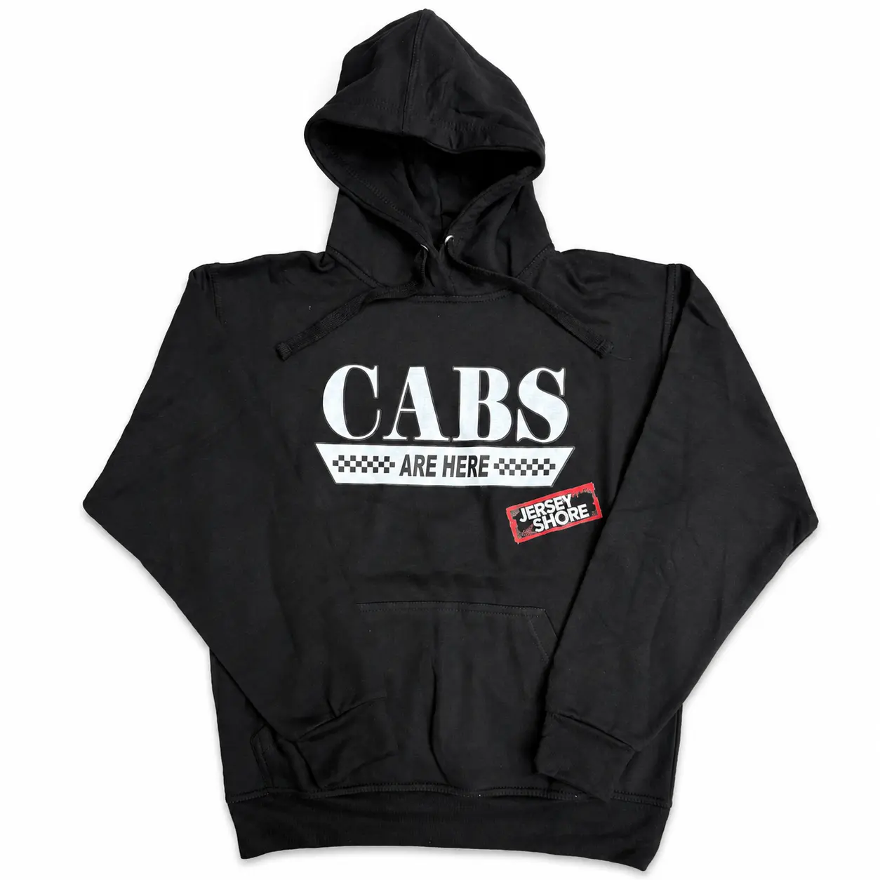 CABS ARE HERE Hoodie – Jersey Shore Unisex Pullover Checkerboard Vintage Black Graphic Kangaroo Fleece