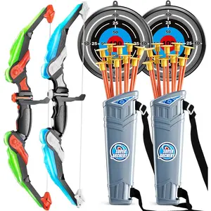 2 Pack Set Kids Archery Bow Arrow Toy Set Outdoor Hunting Play with 2 Bow 20 Suction Cup Arrows 2 Target & 2 Quiver, LED Light Up Function Toy, Outdoor Toys for Kids, Boys & Girls Ages 3-12