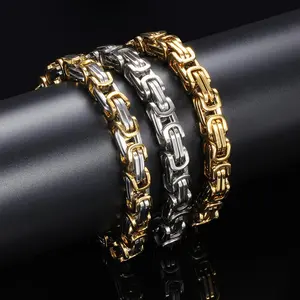 HNSP 8MM Stainless Steel Byzantine Kings Link Chain Bracelet For Men Punk Rock Style Jewelry Accessories