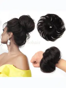 Human Hair Buns Chignon Ponytail Hairpiece Updo Donut Real Hair Extensions Flexible Elastic Band Human Hair Extensions