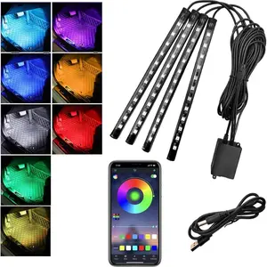 Car LED Interior Lights, RGB 48 LED Multicolor Music Sync Strip Lights with APP Control, Adjustable Atmosphere Light, Waterproof Under Dash Footwell Ambient Lighting Kit, USB Powered Car Accessories