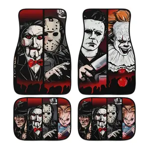 4-Piece Universal Horror Movie Theme Car Mats, Car Floor Mats, Non-3D, Absorbent, Anti-Slip, Washable, Fits All Cars and Suvs, Ideal for Horror Fans