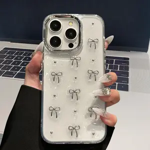 Bow Pattern Phone Case, Fashionable Phone Protector Cover, Phone Accessories Compatible with iPhone 13 Pro Max 14 Pro Max 15 Pro Max, Casing