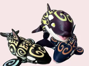 3D Printed Tattooed Orca – 7" Poseable Whale – Glow/Rainbow – Ocean Decor
