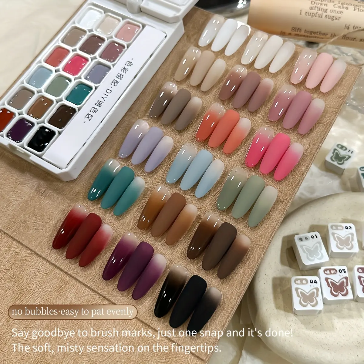 MORDDA18 Nail Art Grid Limited Edition — Autumn/Winter New Arrival, 18-Grid Press-On Gel Nail Kit for Gradient Ombre & Color Painting, LED Light Therapy, No-Wipe Gel, High-Saturation Colors, Shiny Glossy Finish, Long-Lasting Hold, Ideal for DIY Nail Art D