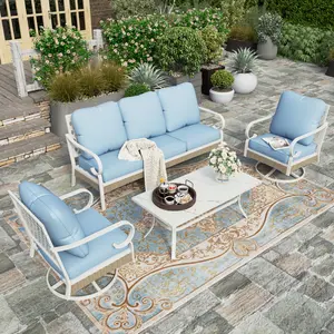 Phivilla 4 Piece Patio Furniture Set, 5 Seats Outdoor Conversation Set for Lawn Garden Backyard Sofa Home Dining Table Lounge, FathersDayGift