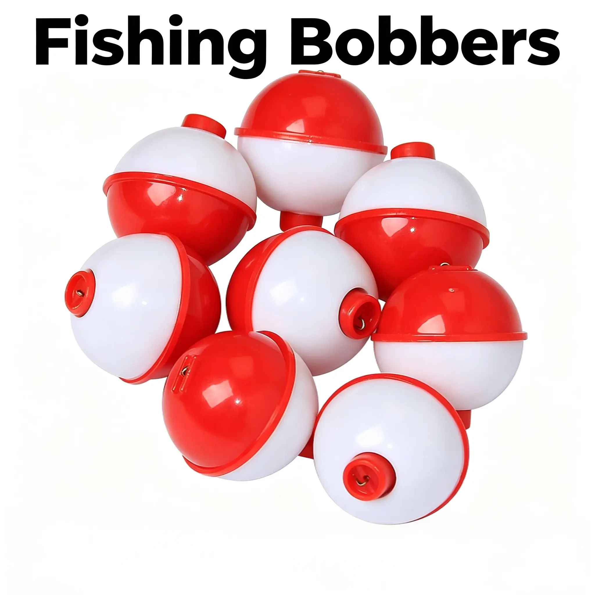 Hard ABS Snap-On Push Button Fishing Bobbers Set, Red/White Round Buoy Floats, Terminal Tackle Accessories (Sizes: 0.5, 0.75, 1, 1.25, 1.5, 1.75, 2, 2.5 in)