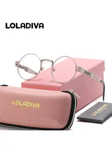 LOLADIVA 1 Piece Unisex Delicate Design Round Frame Plano Glasses Indoor Friendly Full Frame Plano Glasses