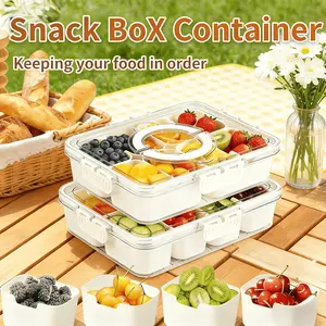 Multipurpose Divided Snack Tray with Lid,Portable Snack Box 8 Compartment Divided Serving Tray With Lid And Handle,Clear Storage Organizer For Fruit Candy Nuts Veggie-Perfect Ideal For Party,Travel & Picnic Use