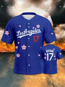 Shohei Ohtani Men's #17 Western Baseball Jersey Top, Cherry Blossom Print Design, Perfect Gift for Baseball Fans, Baseball Shirt