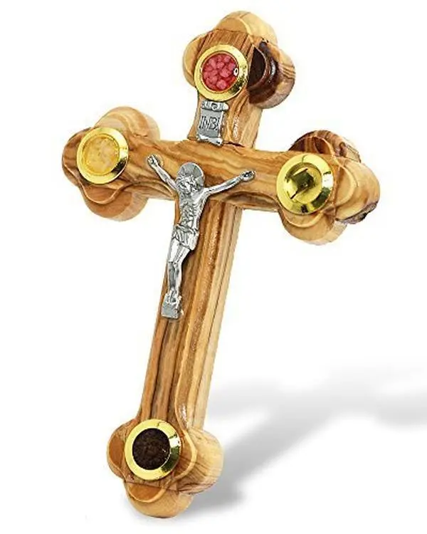 Wall Cross of Olive Wood with Crucifix Catholic from Jerusalem by Holy Land 9"
