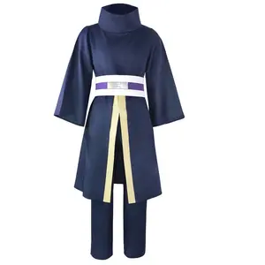 Uchiha Obito Blue Ninja Kimono Cosplay Costume Set High Collar Robe Pants Gloves for Comic Con