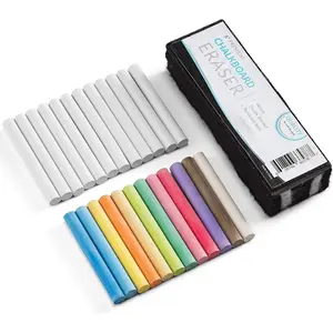 Dustless Chalk with Eraser, 24pk - 12 Colored Chalkboard Chalk and 12 White Chalk for Chalkboard and Chalk Board Eraser, Outdoor Chalk, Chalk, Eraser Set - Blackboard Chalk with Chalk Eraser