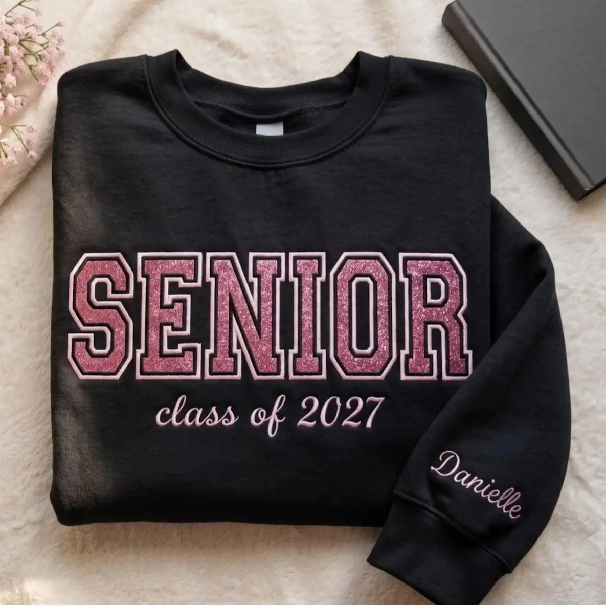 [Made in US] Senior Class of 2027 Glitter Embroidered Sweatshirt, Custom Name Sleeve Crewneck