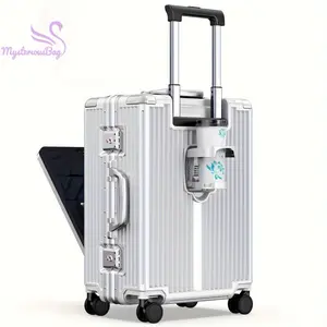 Bags&suitcases Portable Carry on Luggage Airline Approved with Cup Holder, Practical TSA Lock Hardside Luggage with Front Open Laptop Pocket.