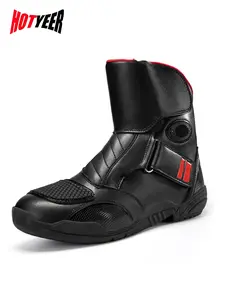 [New High-top Shoes]HOTYEER Unisex Riding Boots - Black with Red Accents, Durable Anti-Slip Rubber Sole, PU Leather, Racing & Sleek Design, Outdoor Sports Boots, All-Season, Street wear And Casual Wear, Riding Gear, Sleek Men'S Women'S