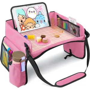 Car Travel Organizer Tray for Road Trip, Essential Car Seat Activity Table with Cup Holder for Kids, Food Tray and Drawing Desk for Long Distance Travel