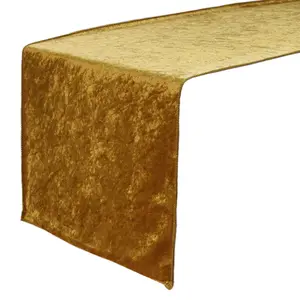 14 x 108 Inch Crushed Velvet Table Runner Gold