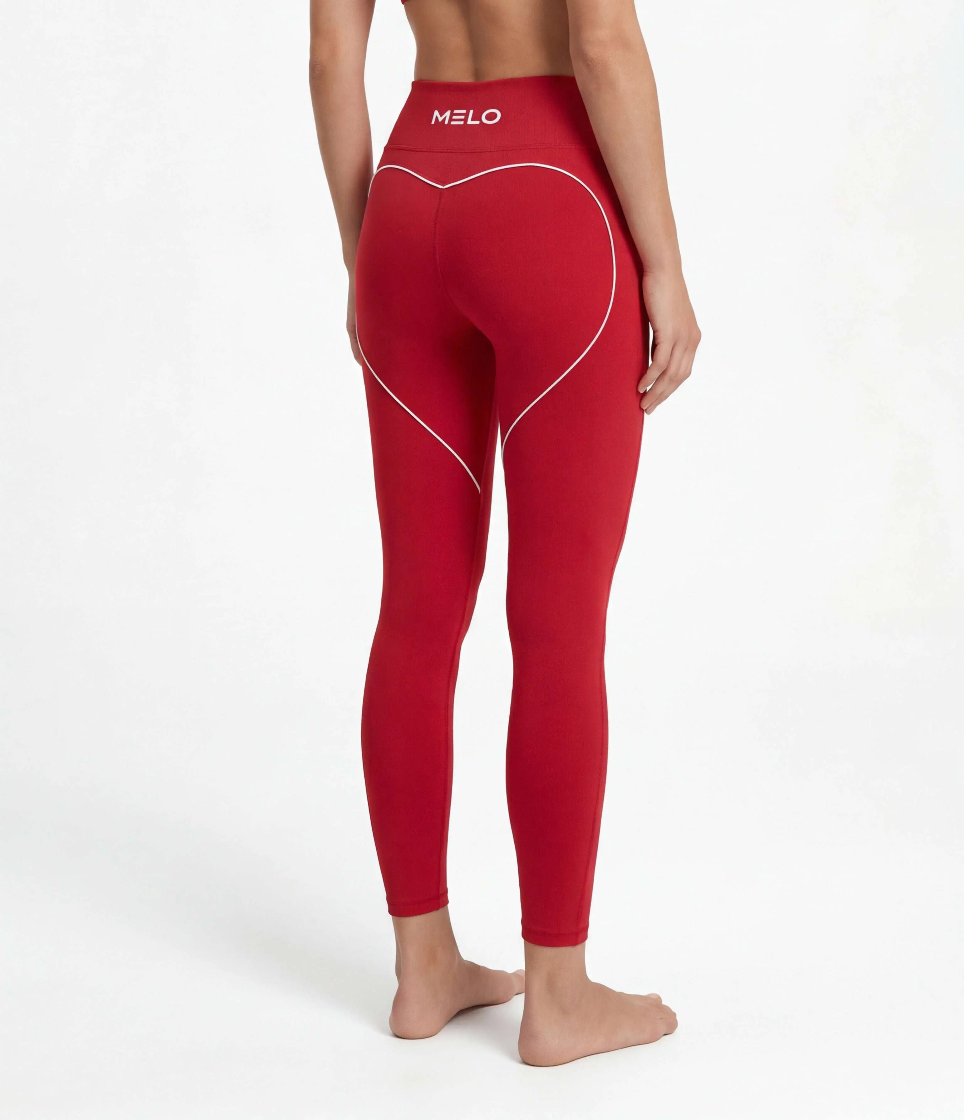Women's Sporty Chic Sports Leggings in Solid Red with Heart-Shaped Contour Shaping for Athleisure & Workouts, Fancy Women's Sports Leggings
