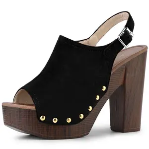 BLISSFUL STEP Women's Slingback Platform Chunky Heel Sandals