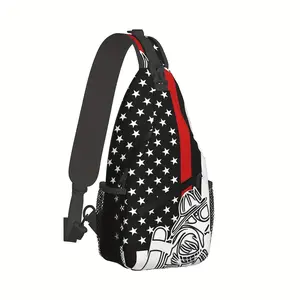 Crossbody Chest Bag Hiking Thin Red Line Fireman Firefighter Flag Shoulder Bag Polyester Composite Cloth High-Density Durable Large Capacity for iPad Books Clothes Cameras