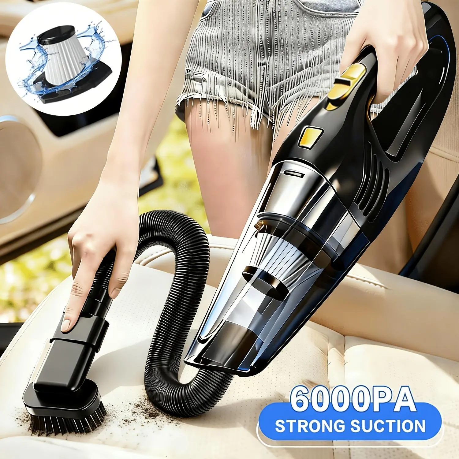 Cordless Rechargeable Handheld Vacuum Cleaner - 6000Pa Suction, Large-Capacity Battery, Low Noise, 5 Car Accessories, USB Port, Wet/Dry Clean, for Car Interior & Home, Pink Girly Gift for Women